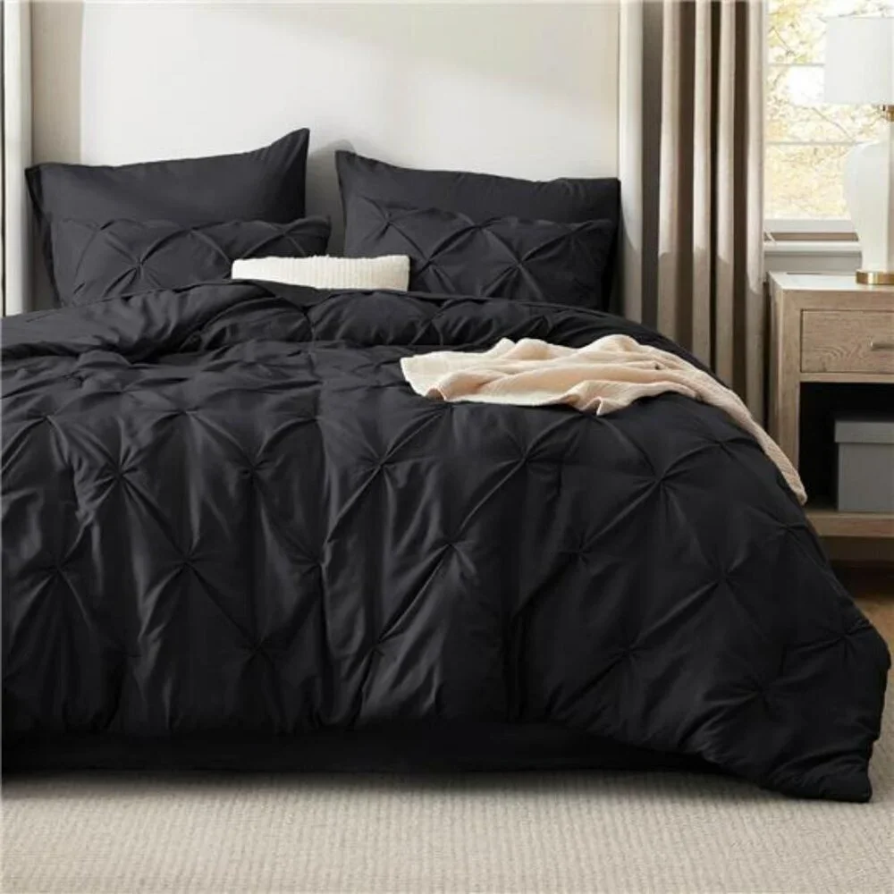 Bedsure Queen Comforter Set Black 7 Piece Bed in a Bag with Sheets Shams